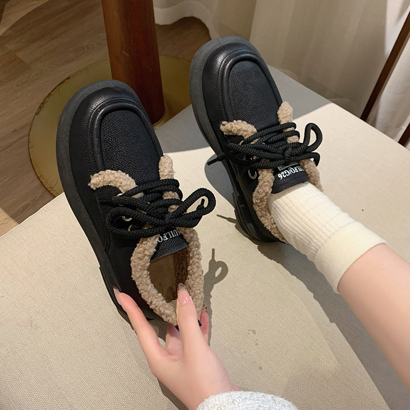 Kleine Lederschuhe im britischen Stil, trendige Winternische für Mädchen, Isolierung aus Baumwollplüsch mit niedrigem Absatz, Außenschuhe mit weicher_voghion.com