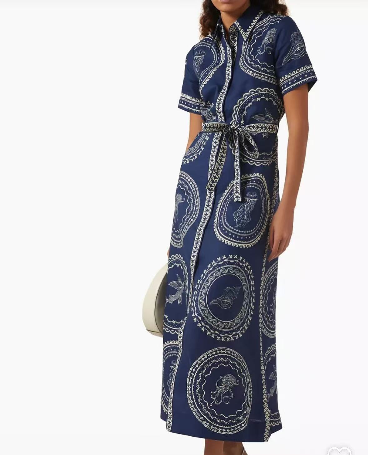 Mid Waist Waist Line Casual, Daily Occasion Shirt Collar Neckline Wholesale Women's Vacation Printing Casual Daily Shirt Collar Short Sleeve Shirt Dress