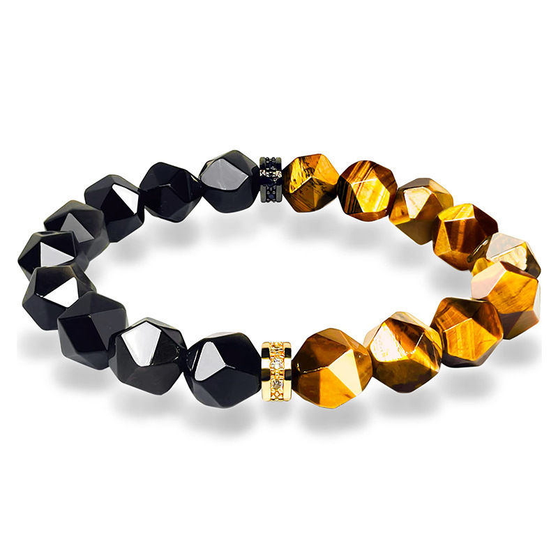 Cross-border Special for Natural Cut Tiger Eye Bracelet Copper Micro-inlaid Zircon Obsidian Beaded Bracelet Men's Jewelry