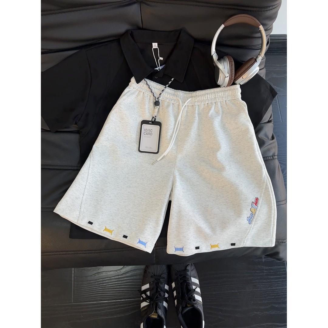 Men's Retro Embroidered Shorts Summer Trendy Diagonal Cut Sweatpants High End Casual Versatile Loose Five Point_viptrois.com