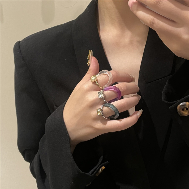 Mode Sigkeiten Farbe Acryl runden Strass Doppelfarbe passenden Ring Grohandel nihaojewelrypicture11