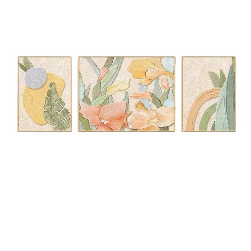 抽象的な花のリビングルームの装飾絵画クリームスタイルのテクスチャ吊り絵画ソファ背景壁画ハイエンドトリプティク|undefined