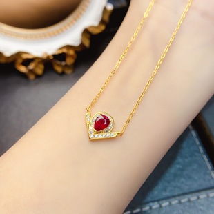 New natural ruby necklace S925 silver inlaid main stone 5*7mm Joker net red explosions women's jewelry wholesale