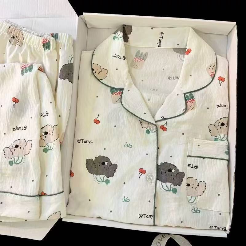 2025 otoño nube pijama de algodón cárdigan de manga larga para mujer cachorro de dibujos animados dulce traje de servicio a domicilio se puede usar en estilo delgado