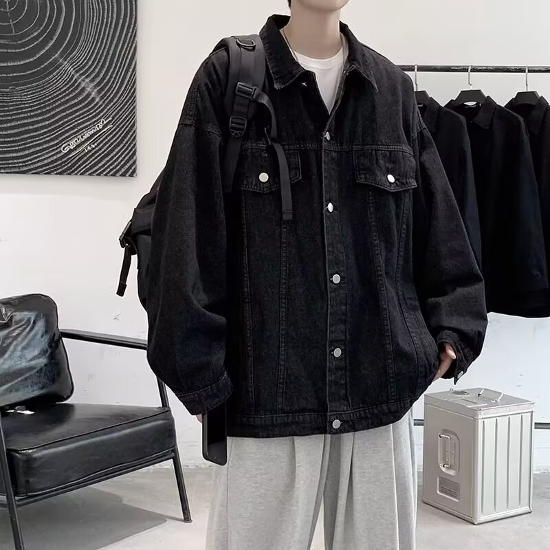 Denim Jacket for Men and Women, Loose Spring & Fall New Jacket, Retro Simple Pure Color Trendyy Casual Lapel Cardigan Top