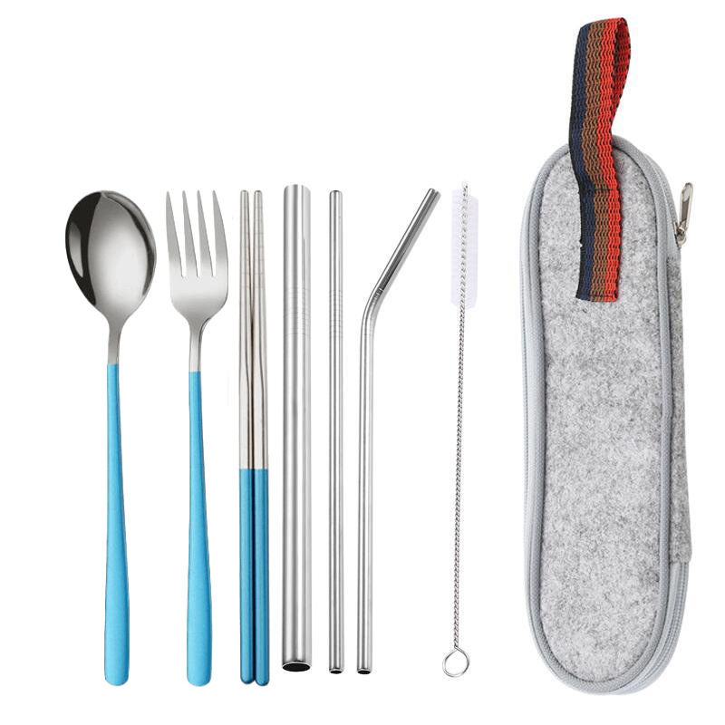 실버 블루 7 피스 세트/라이트 그레이 가방