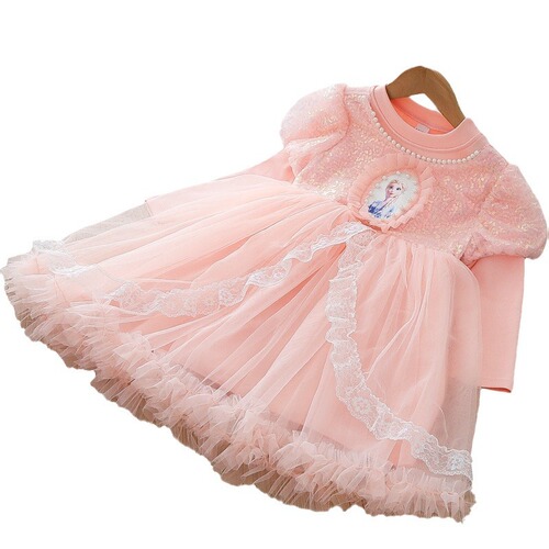 Elsa 2024 Spring New Girls Dress Elsa Frozen Princess Dress Lace Tutu Birthday Gift