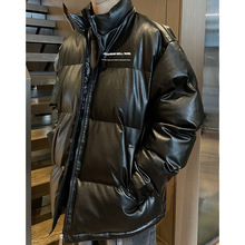 冬季外套面包棉服pu皮防寒服保暖黑色立领皮质情侣百搭男棉衣