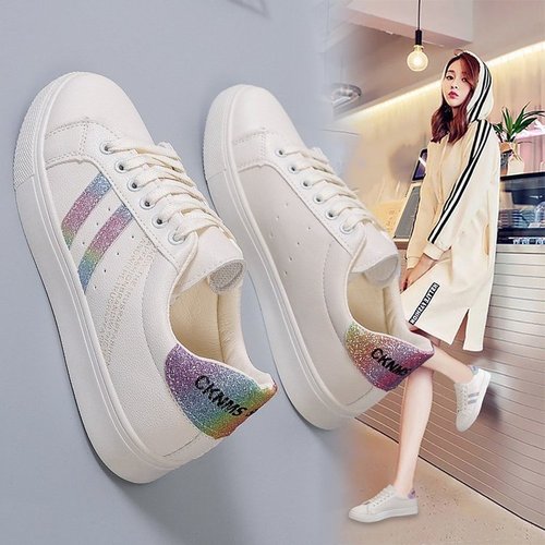  summer and autumn store new sneakers PU leather round toe ribbon fashion casual shoes student shoes small white shoes