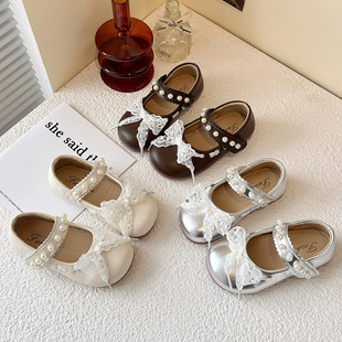 Ins Children's Chanel Style Princess Shoes 2025 Spring and Autumn New Korean Style Bow Fashion Girls Soft Sole Shoes