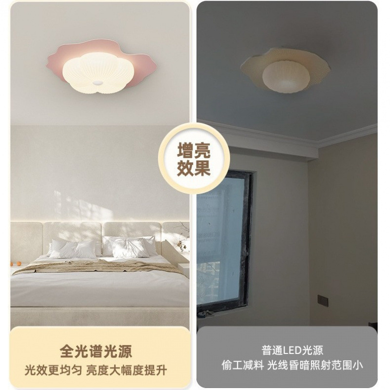 2024 nueva luz de dormitorio de viento crema moderna simple cálida flor minimalista habitación de niños dormitorio principal luz de techo