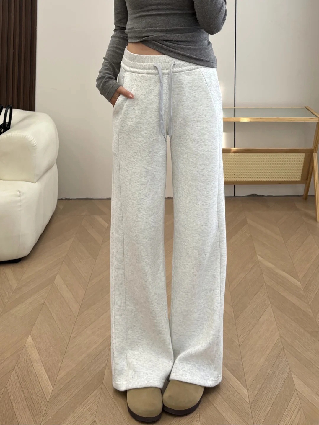 [재고 입체 허리] 새로운 느슨한 슬림 스트레이트 다리 넓은 다리 유행 얇은 바지 여성의 봄과 가을 20