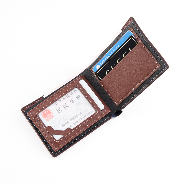 Cartera corta para hombre 2023 – Estilo retro europeo/americano, delgada, patrón de piel tipo litchi, porta billetes dólar (en stock al por mayor)