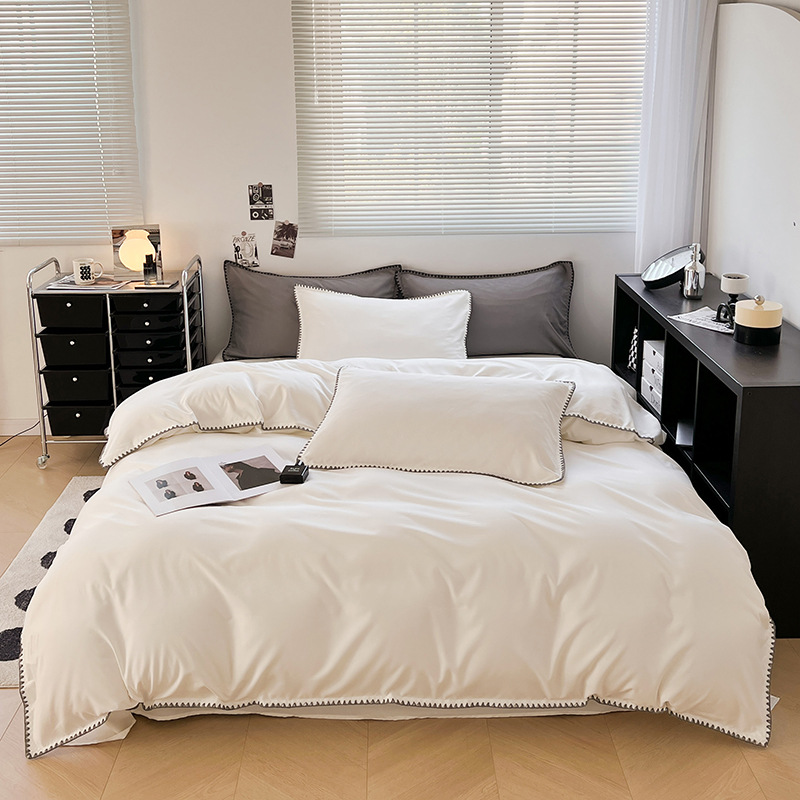 2024 nuevo conjunto de cuatro piezas de cama AB doble colcha de colcha de color sólido de una sola pieza dormitorio de estudiantes sábanas individuales de tres piezas