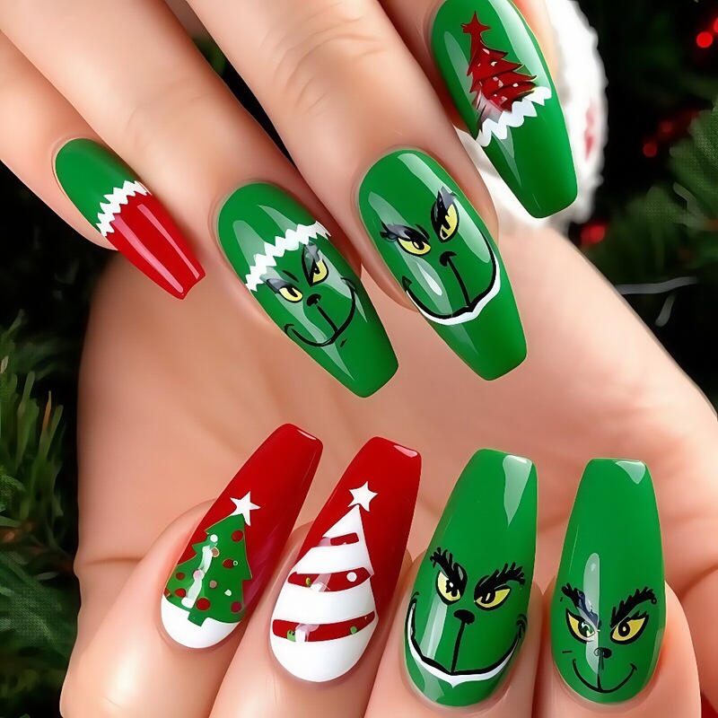Christmas Green Furry Monster Grinch Nail Art Christmas Decoration Christmas Tree Wearable Nails Fake Nail Pieces 2504 Christmas Green Furry Monster Grinch Nail Art Christmas Decoration Christmas Tree Wearable Nails Fake Nail Pieces 2504