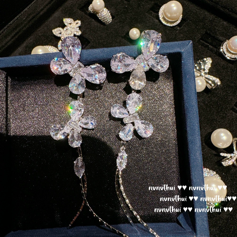 Серьги капля‑жемчуг и бабочка из циркония, винтажный блеск, короткие и длинные варианты