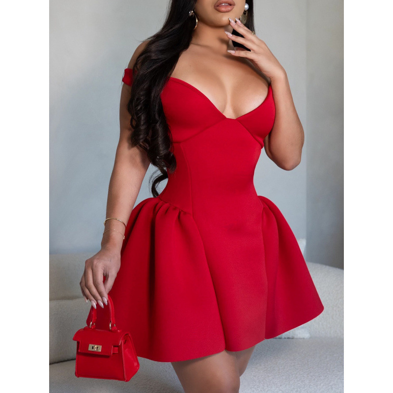 AL309亚马逊跨境欧美女装连衣裙性感蓬蓬短裙v领派对夜店礼服夏季