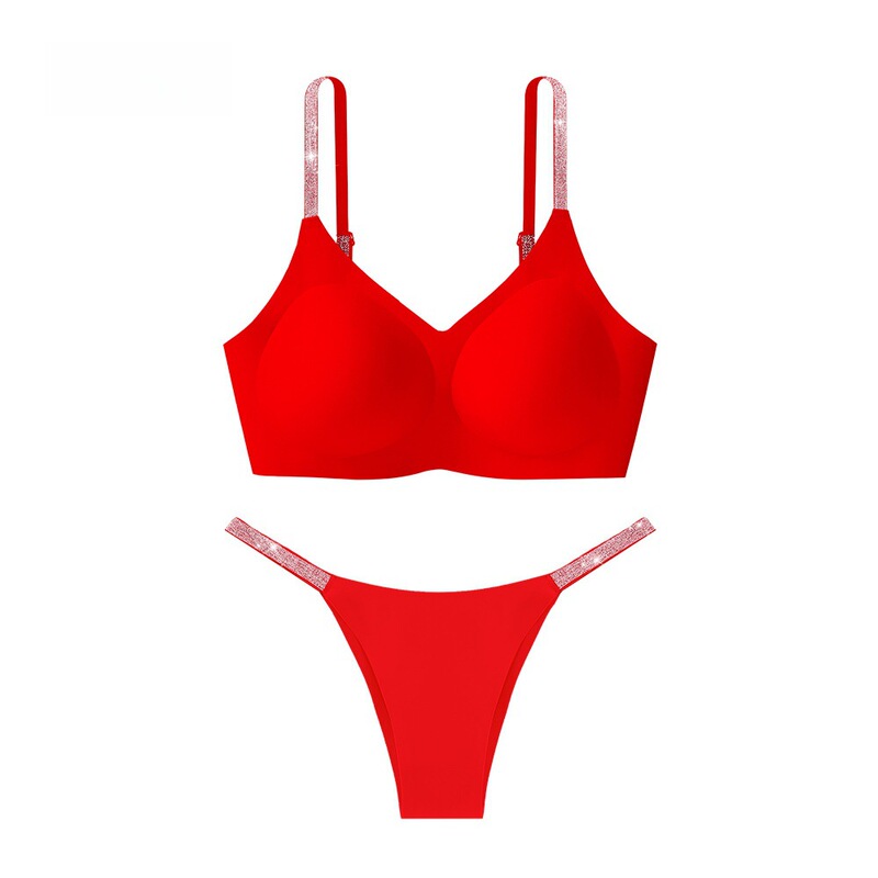 Rhinestone Women's Lingerie Summer Thin Breathable Comfortable Bra Set with Sparkling Shoulder Straps Push-Up Bra Set