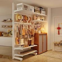 立式洞洞板免打孔隔断置物架落地入户玄关收纳架家用金属衣帽鞋架