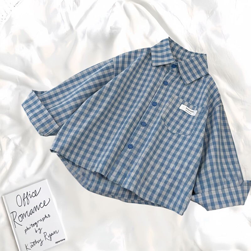 2026 New Style Boys' Plaid Shirt, Spring and Autumn Style, Cool and Trendy Long-Sleeve Pure Cotton Top for Older Children