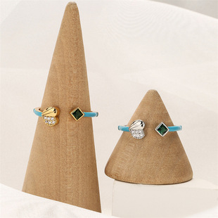 Fashion Heart Shape Copper Enamel Inlay Zircon Open Ring 1 Piece