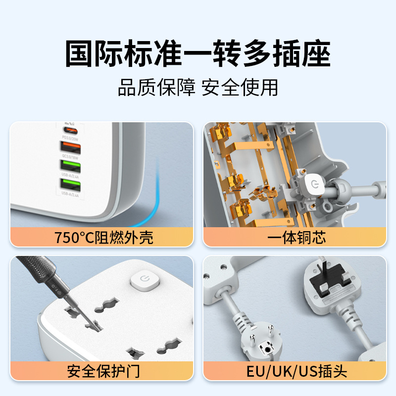 Regleta de enchufes LDNIO con cable corto, enchufe estándar europeo y americano, panel de enchufes tipo C, regleta de enchufes múltiples con carga rápida