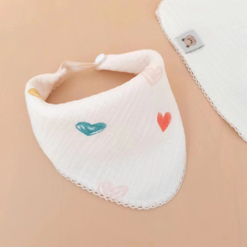 Cotton candy triangular handkerchief, four-layer gauze, baby floral edge square towel, infant summer bib, eating bib