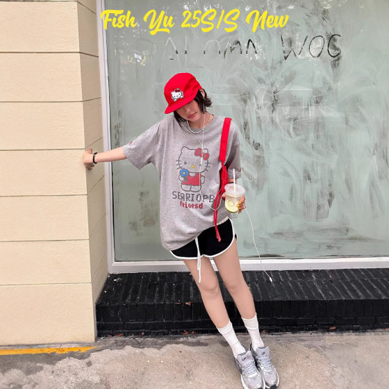 Fishyu Summer New Korean Style Side Splicing Lace High Waist Loose Slimming Look Casual Shorts 25258