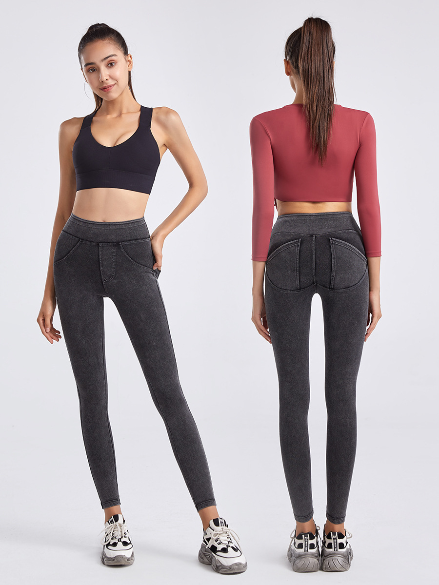Transfronterizo nueva cintura alta adelgazamiento cadera levantamiento yoga jeans mujeres apretado estiramiento bolsillo deportes casual lápiz Pantalones image 5