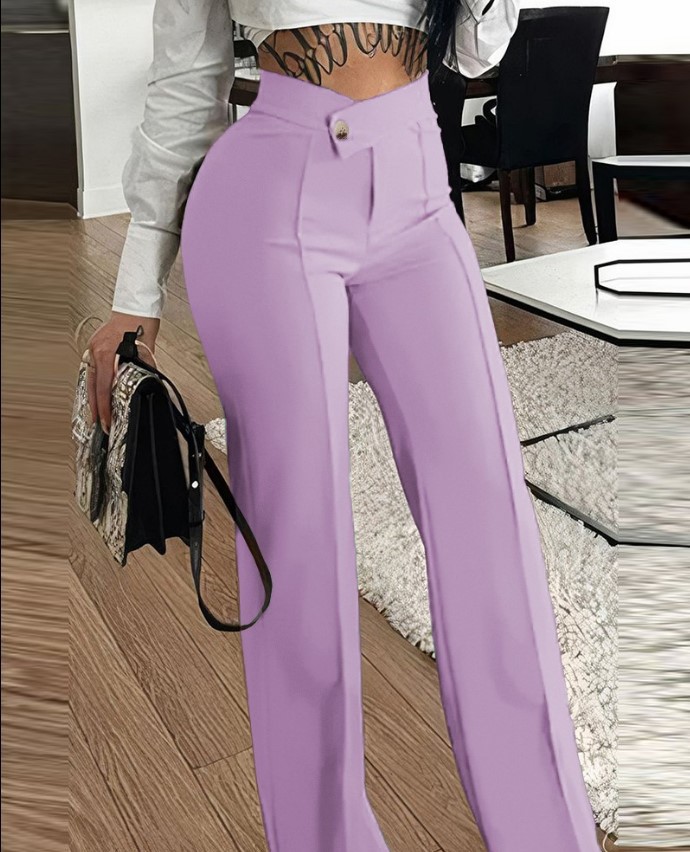 High Waist Flared Wide Leg Pants for Women Elegant Office Casual Chic Stretch Polyester Trousers Comfort Fit Multiple Colors_ecoleips.com