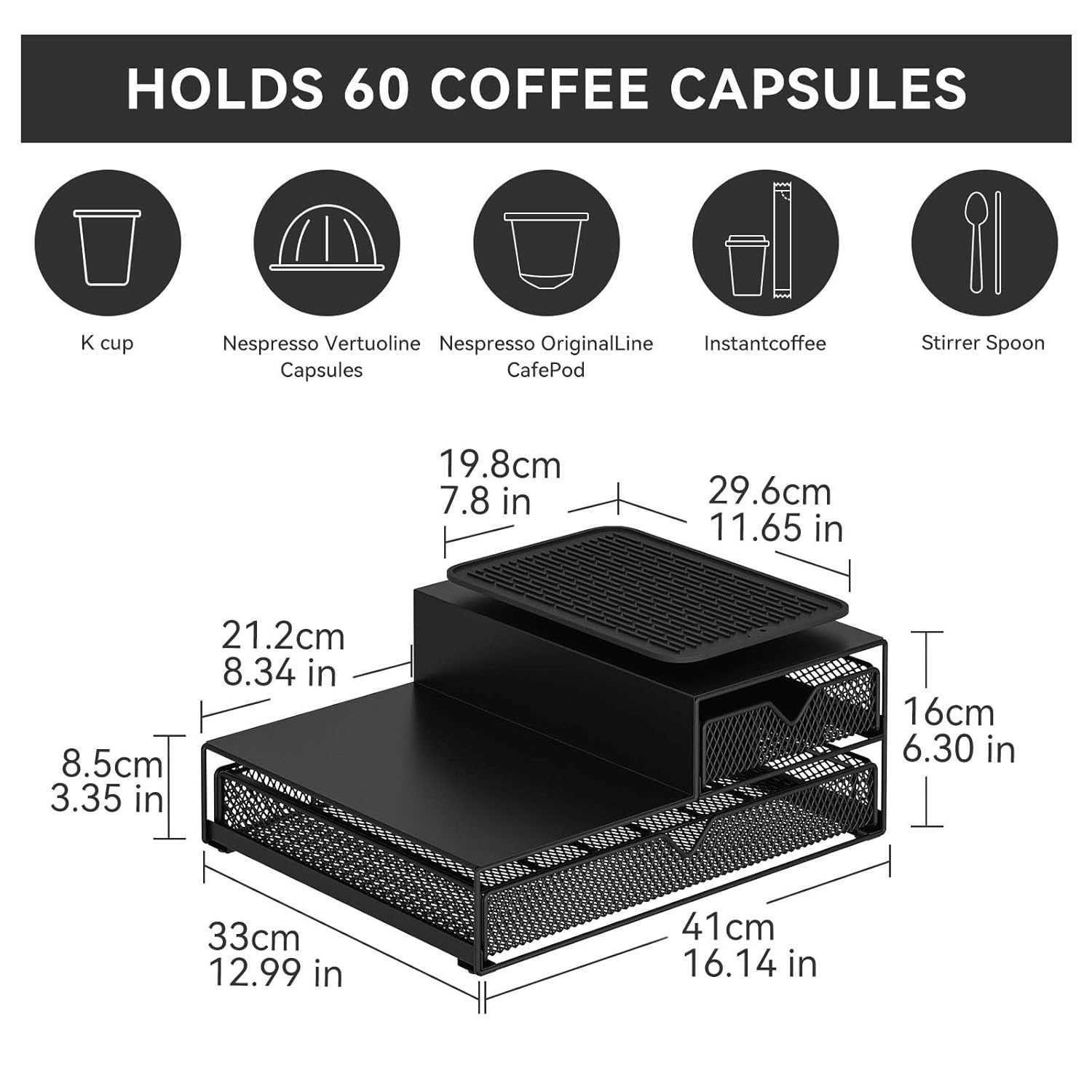 Caja de cápsulas de café de escritorio, estante de almacenamiento de doble capa de hierro forjado, 72 cápsulas de almacenamiento de café Dolce Gusto