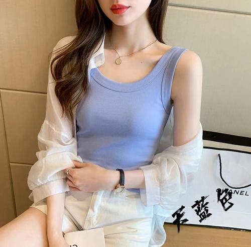 White vest women's suit inner cover breast wide shoulder strap pure cotton sleeveless t-shirt bottoming top for summer wear