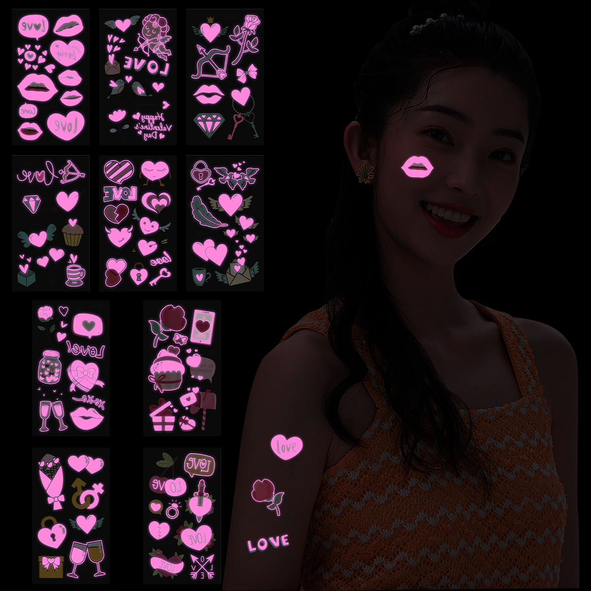 New Valentine's Day Luminous Powder Tattoo Sticker display picture 1