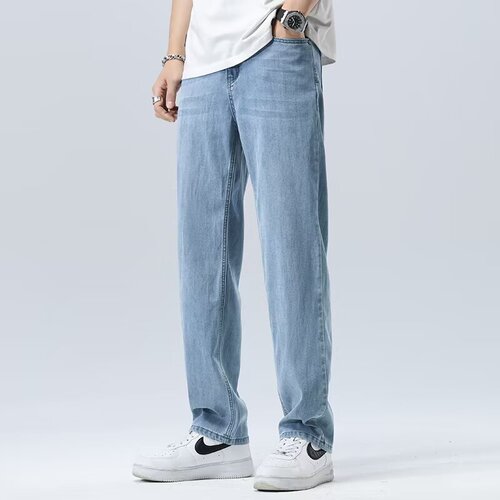 Men's Tencel Jeans 2025 Summer Thin Loose American Retro Straight Leg Cool Casual Business Long Pants