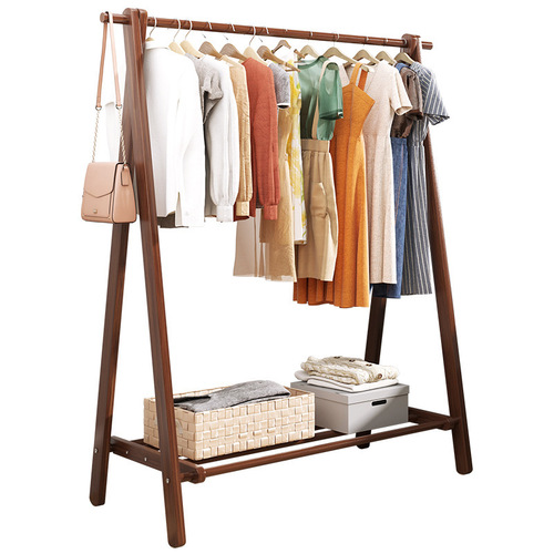 Solid wood clothes hanger bedroom floor-standing clothes rack household clothes drying rack clothes storage rack simple shoe rack coat and hat rack integrated