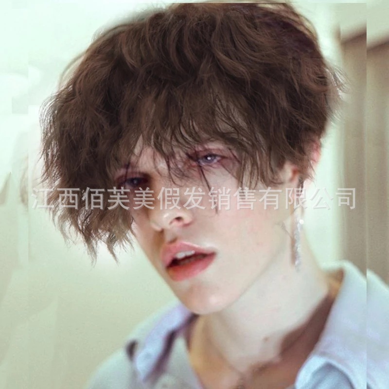 Papel de estaño caliente peluca neutral chico guapo fideos instantáneos peluca natural mullido Internet celebridad mismo estilo cos peluca
