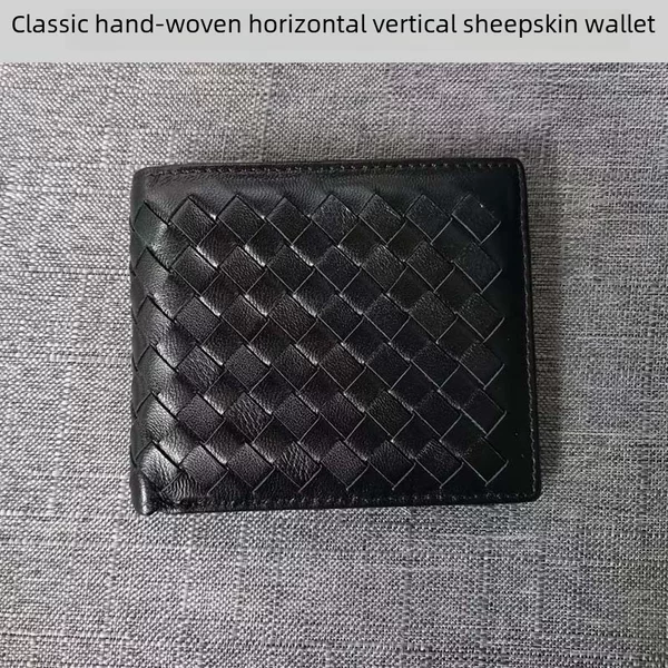 Factory Direct sale genuine leather men's short wallet sheepskin hand-woven men's wallet lightweight coin pocket multi-card position