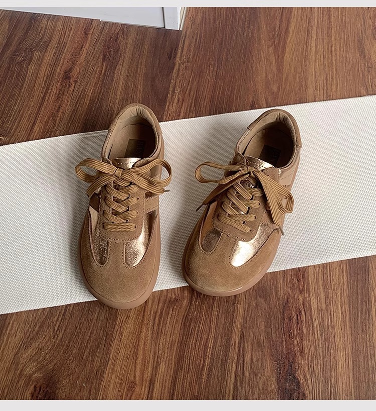 Scarpe da ginnastica tedesche retrò in pelle opaca color oro da donna, suola morbida, scarpe sportive casual, abbinate ai colori, con lacci, scarpe Forrest Gump_voghion.com