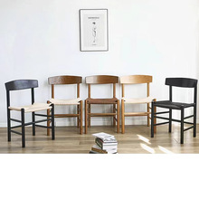 日式编绳椅白橡木餐椅咖啡店餐厅带靠背实木Y椅北欧客厅高靠背