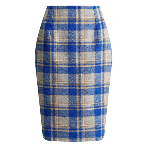 Best Selling Independent Station Women's Pencil Skirt Grid Skirt Autumn/Winter High-Waisted Tight Knee-Length Wool Medium-Length Skirt