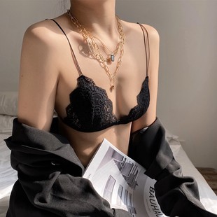 French Style Triangle Cup Small Chest Underwear Women's Ultra-thin Summer Lace Pure Strap Bra with Beautiful Back and Front Buckle