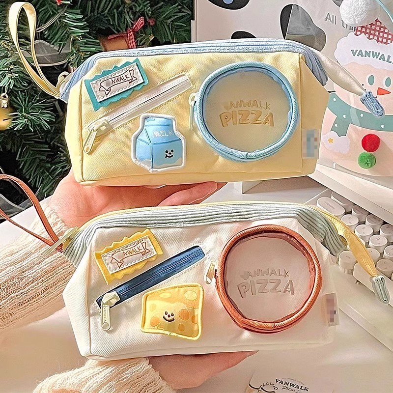 かわいいコントラストカラーステッチ鉛筆バッグ高価値インスタイル大容量女の子痛バッグ文具箱食品鉛筆箱子供|undefined