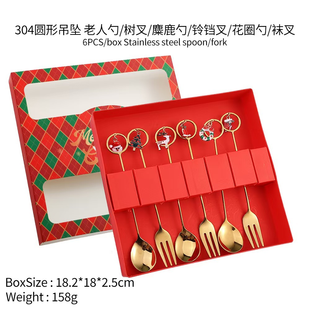 Cuchilleras de acero inoxidable transfronterizas muñecas de Navidad cucharas y tenedores juegos de regalo de café cucharas de postre horquilla de fruta pastel image 56
