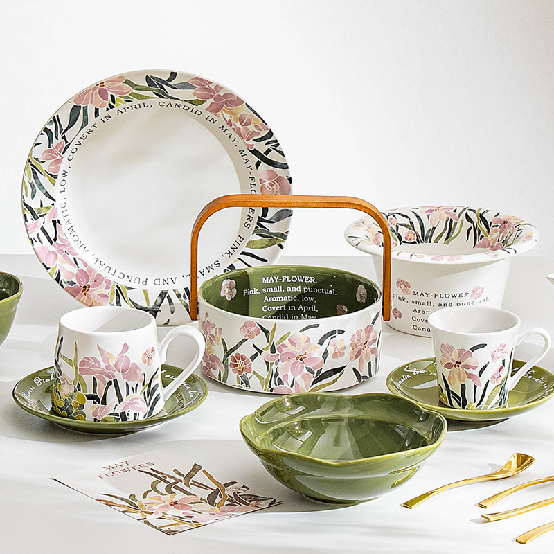 【Mayflower】 Spring and summer new exquisite afternoon tea ceramic cup, saucer, bowl and plate set, single-person tea cup and pot set