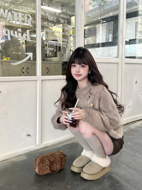 慵懒风重工亮片圆领长袖毛衣女2025秋季新款别致显瘦减龄chic上衣|undefined
