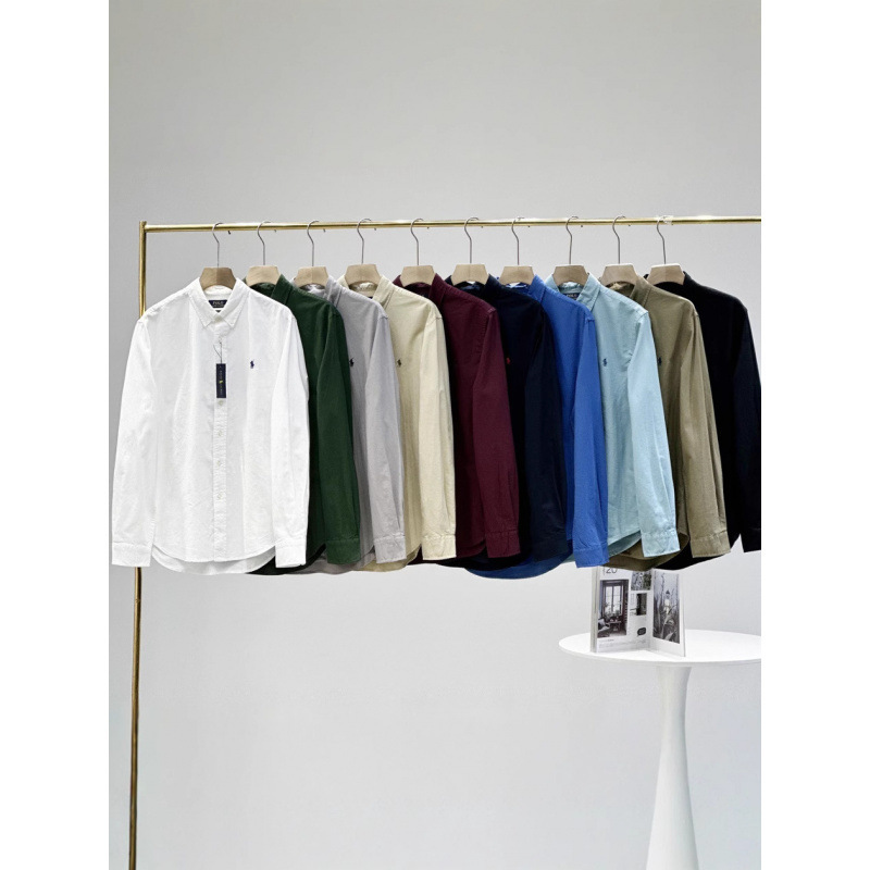 Raff Rl Embroidered Pony Casual Shirt Long-Sleeved Business Slim Shirt Men's and Women's Sun Protection Linen Shirt