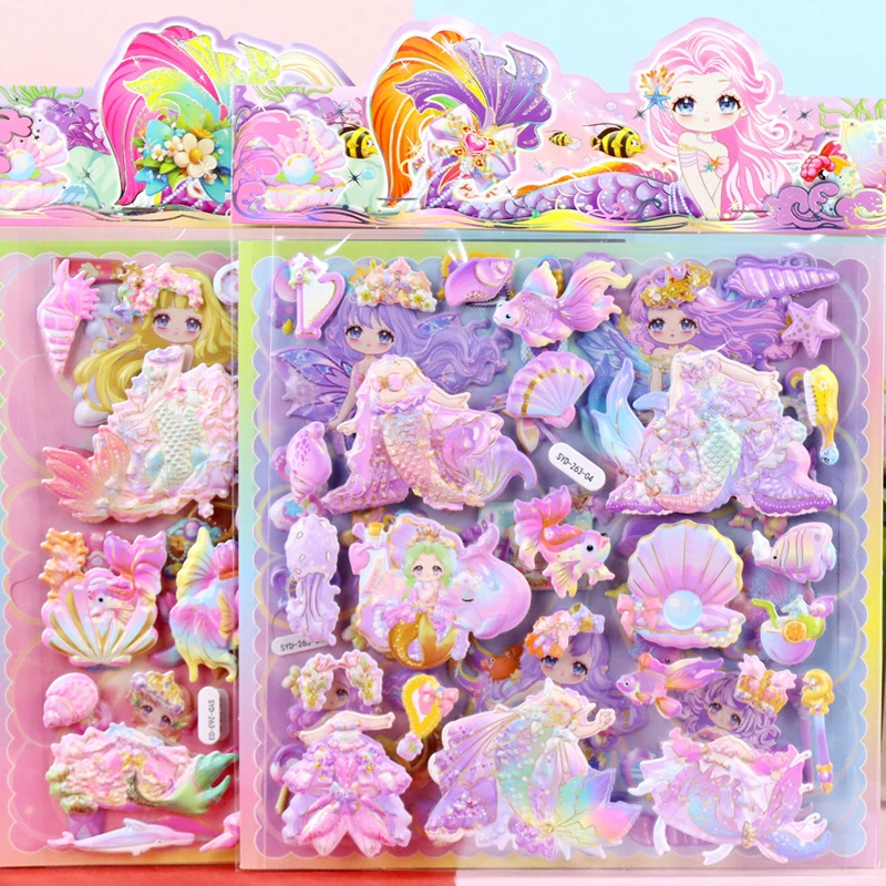 Русалка одеваются бумажные карты ручной работы для шкафа наклейки для детей мультфильм трехмерная русалка одевается двойная стикер пузырь