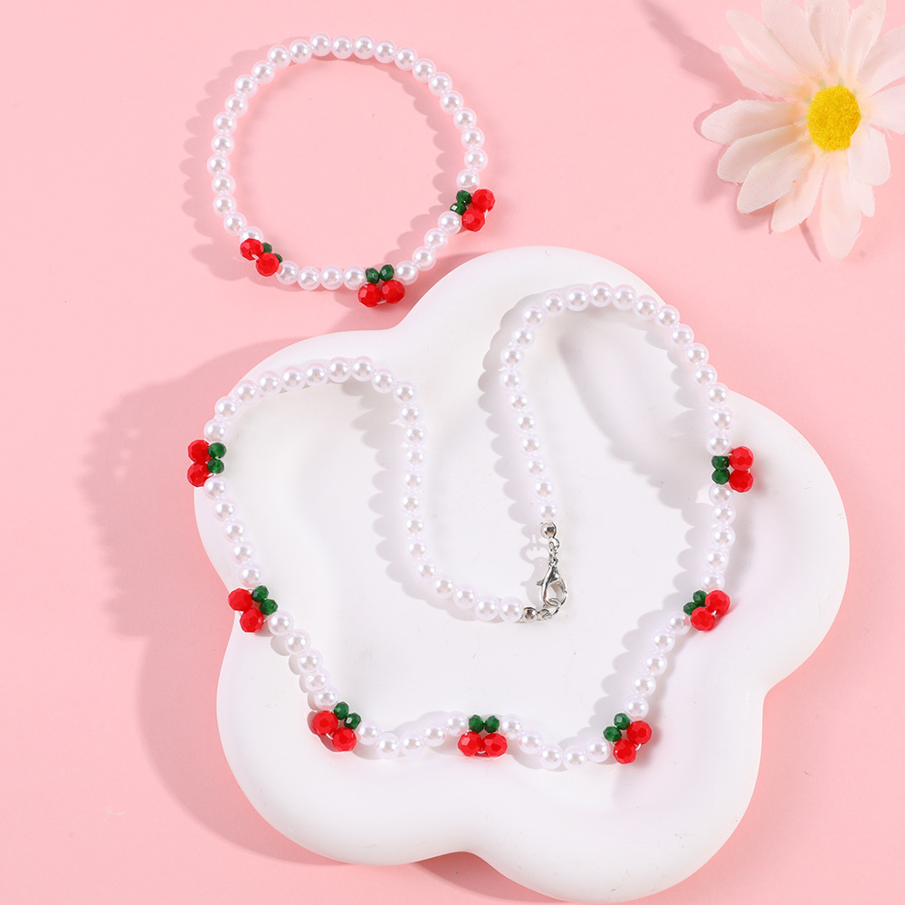 Acrylic, Glass Material Bracelet Necklace Sweet Cherry Acrylic Glass Kid'S Jewelry Set