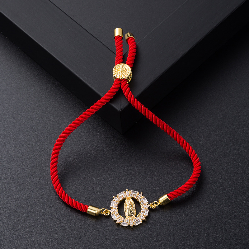 European And American Pull-out Adjustable Inlaid Color Zircon Red Copper Bracelet display picture 6