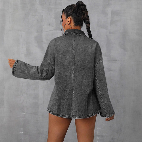 T--65608#Women's clothing European and American INS new loose casual long-sleeved denim top
